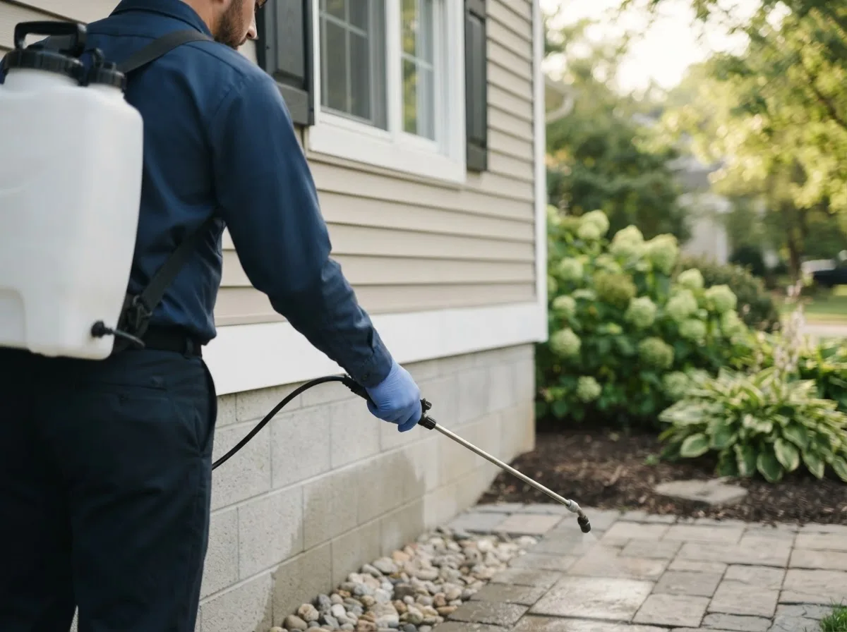 Pest control technician inspecting a home in Pleasant Unity, PA